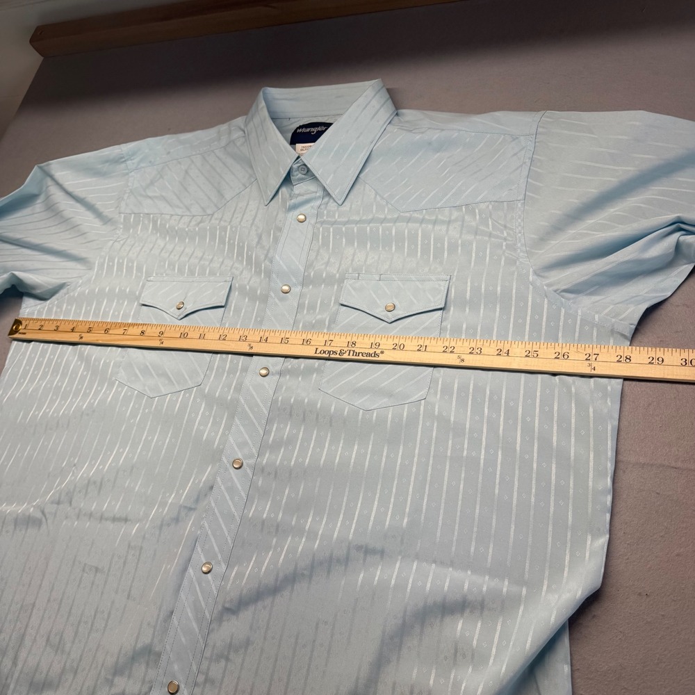 Wrangler Shirt Mens XXL Blue 75222BL Western Pearl Snap Jacquard Stripe LS - Picture 6 of 8